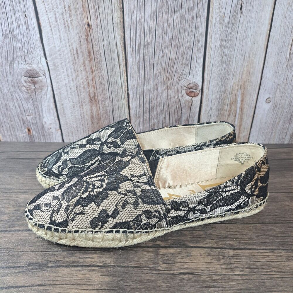 Enzo Angiolini Austyn Espadrille Black Lace Slipon Loafer Women's Sz 8 M (NWOB)